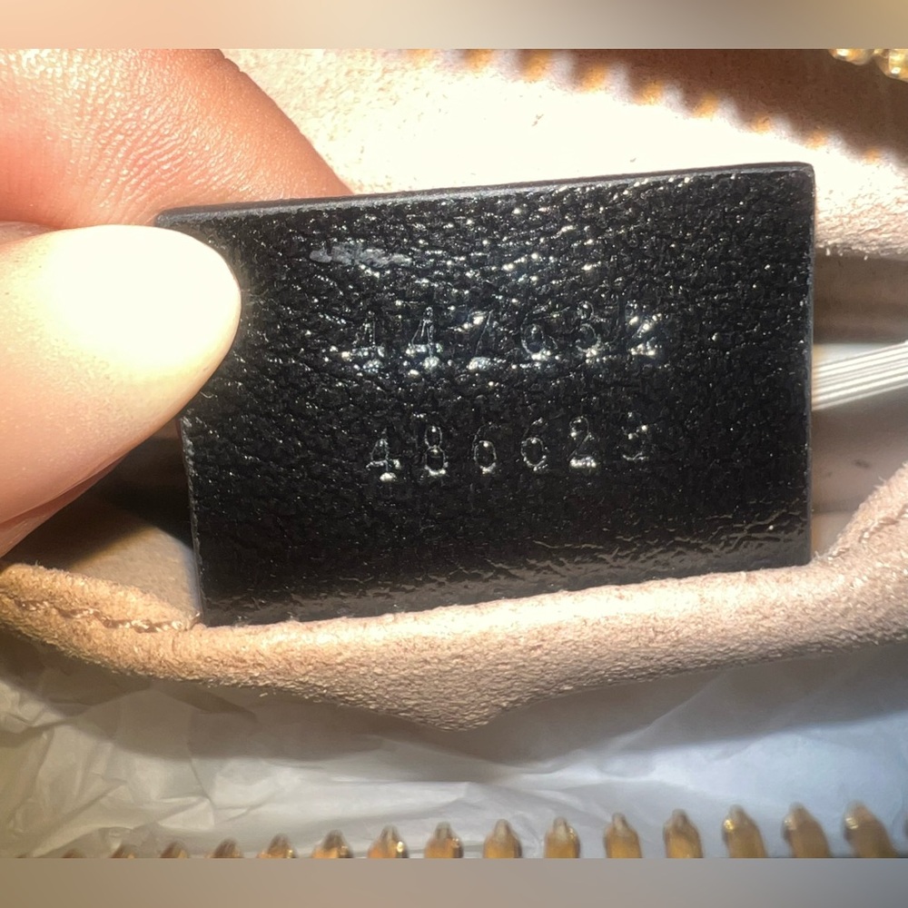 Gucci GG Monogram Canvas Marmont Chain Crossbody Bag Beige Black - Picture 3 of 15